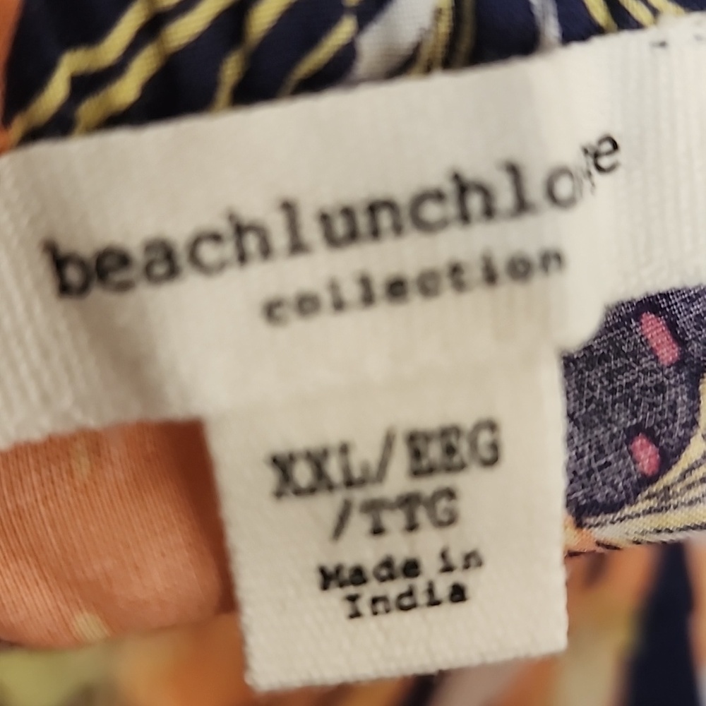 BEACHLUNCHLOUNGE NWT navy, gold, pink Tropical Floral Print Ruffled Elastic Back - Picture 2 of 9